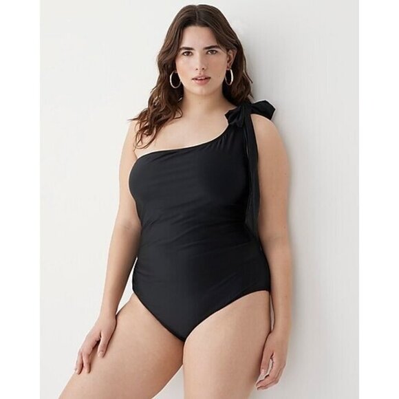 J. Crew Bow One Shoulder One Piece Padded Black Swimsuit UPF NWT 12 Vacation - Picture 2 of 9